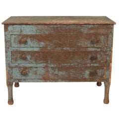 EARLY 19TH C AMERICAN CHEST OF DRAWERS IN OLD BLUE & GREEN PAINT
