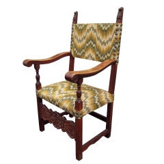 SPANISH 17TH C STYLE ARMCHAIR WITH FLAME STITCH UPHOLSTERY