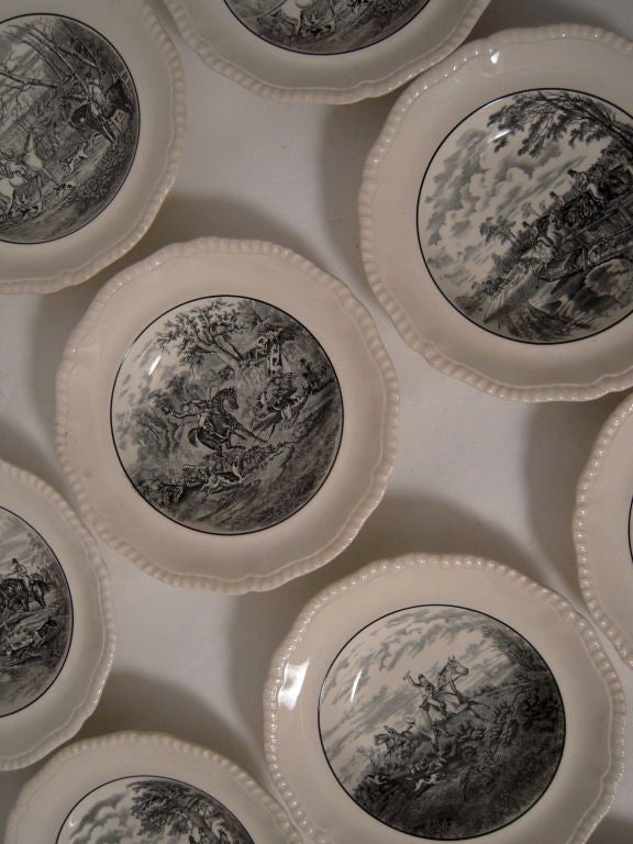 ENSEMBLE DE 12 BOLS À SOUPE EN STAFFORDSHIRE DE COPELAND SUR LE THÈME DE LA CHASSE