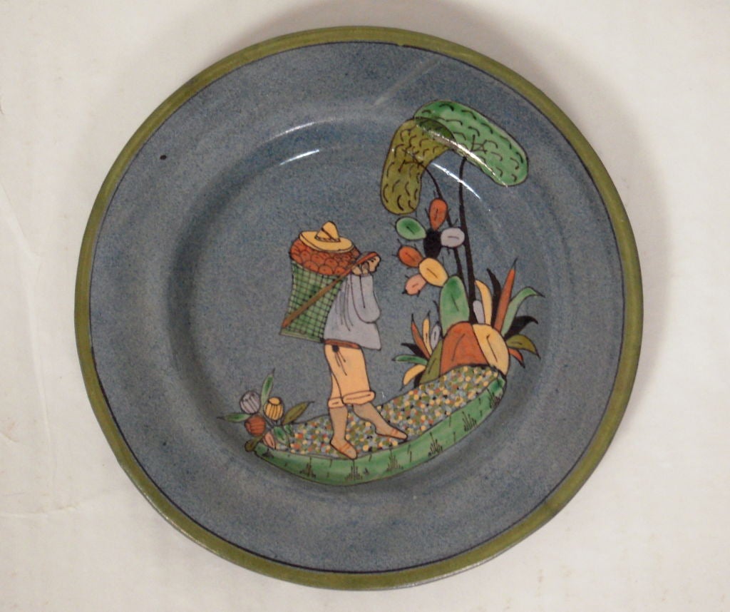 A collection of 8 hand painted Mexican pottery plates and platters from Tlaquepaque (Jalisco), made c. 1930s-40s, acquired from a private Texas collection which was built over many years. These wares are hard to find and not made in Mexico any more.