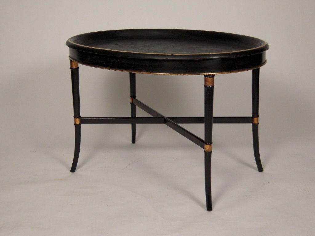 REGENCY STYLE EBONIZED OVAL TRAY TOP COFFEE TABLE 5