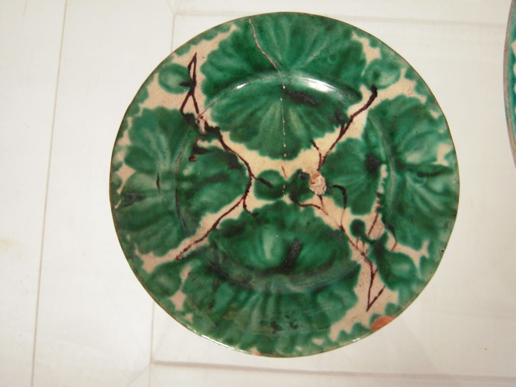 Earthenware COLLECTION OF VINTAGE GREEN MEXICAN POTTERY PLATES