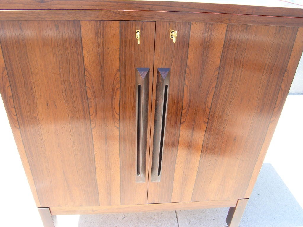 Rosewood Dry Bar Cabinet on casters from Norway In Excellent Condition In Dorchester, MA