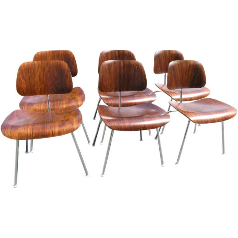 Rare Set of Six Rosewood DCM Chairs by Charles Eames