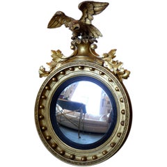18th Century Giltwood Convex Mirror w/ Eagle
