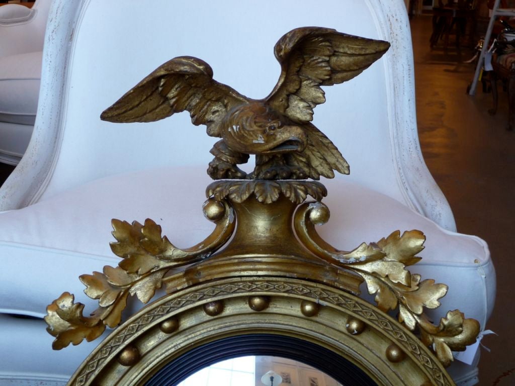 18th Century Giltwood Convex Mirror w/ Eagle For Sale 1