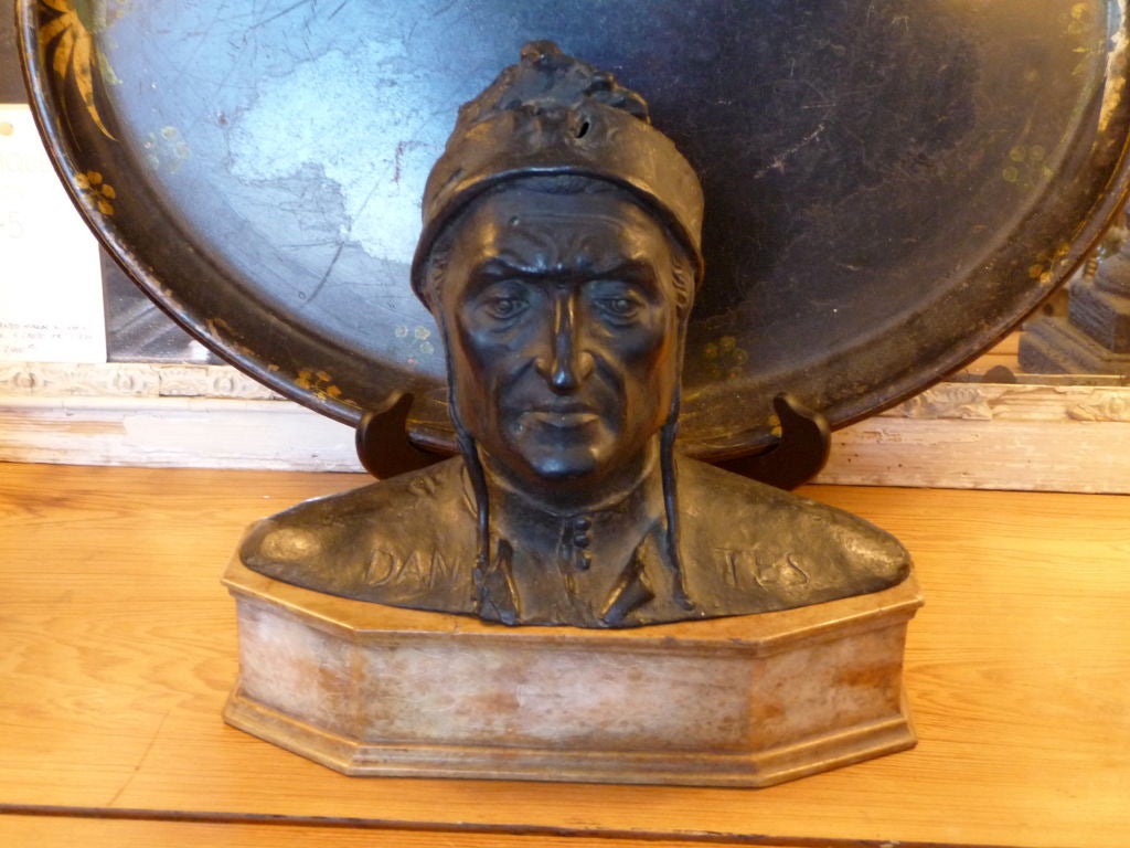 Grand Tour bronze bust of Dante on a eight sided marble base. Signed with foundry mark, Fonderia Sommer Napoli.