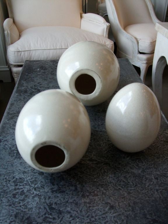 20th Century Set of 3 large porcelain eggs