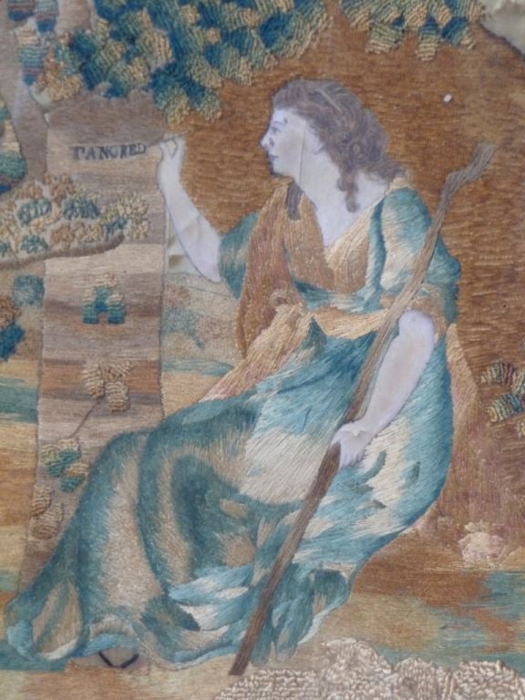 19th Century English Needlework on Silk For Sale 1