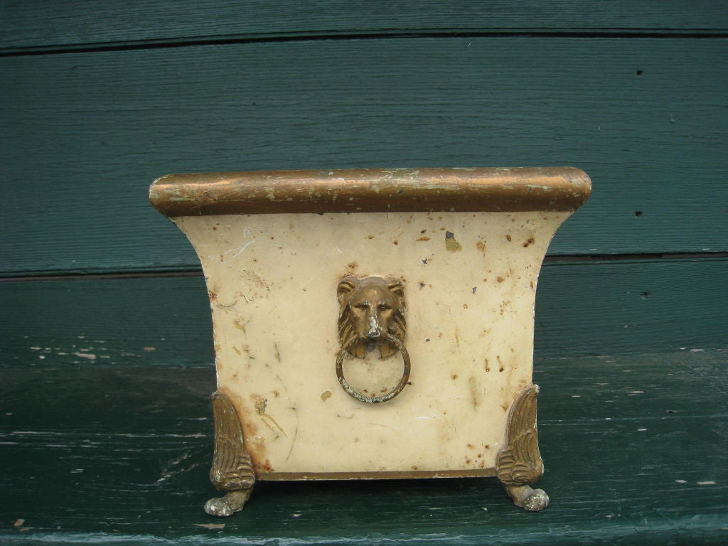 rectangular, cream color, grisaille decoration, metal feet