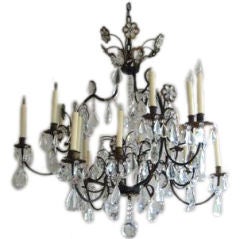 Pair of Italian Rococo Style Bronze and Glass Chandeliers