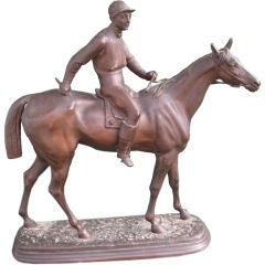 Patiated Metal Figure of a Horse and Jockey