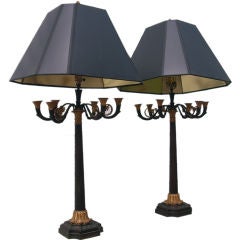Pair French Empire Bronze and Ormolu Mounted Lamps