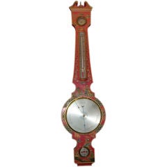 Vintage George III Style Red Japaned Banjo Form Barometer