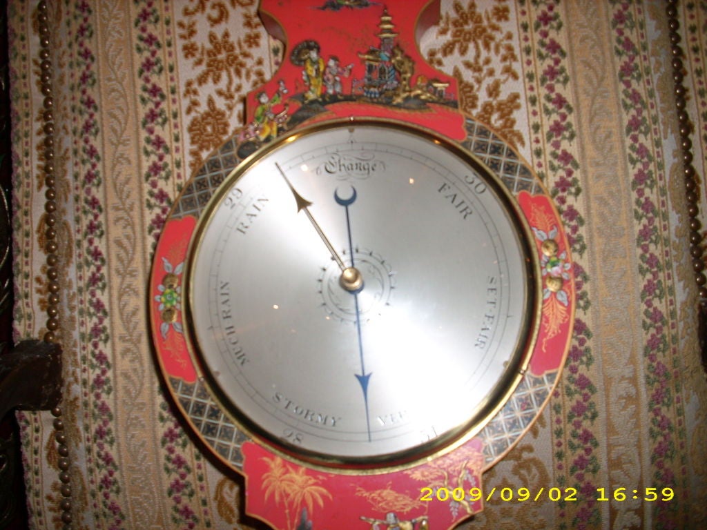 George III Style Red Japaned Banjo Form Barometer