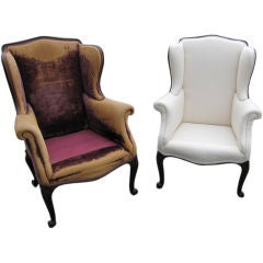 George III Style Carved Mahogany Wing Chairs
