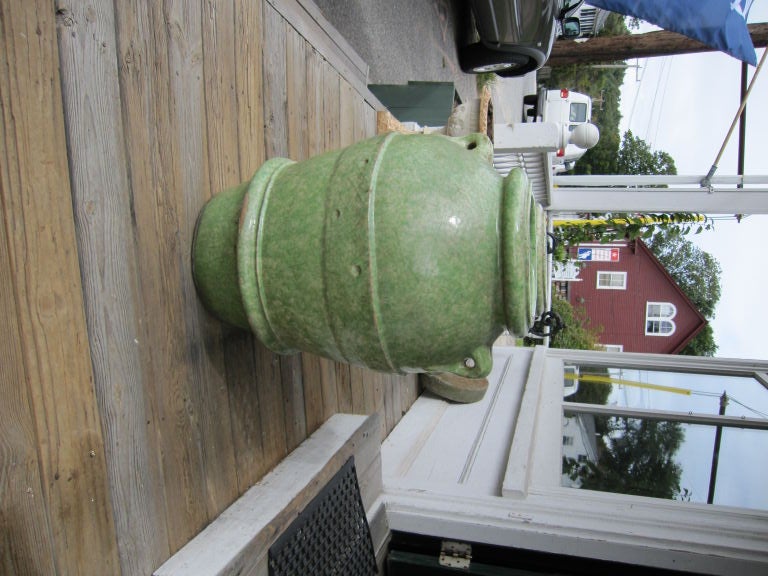 Pair of Italian Green Glazed Garden Urns