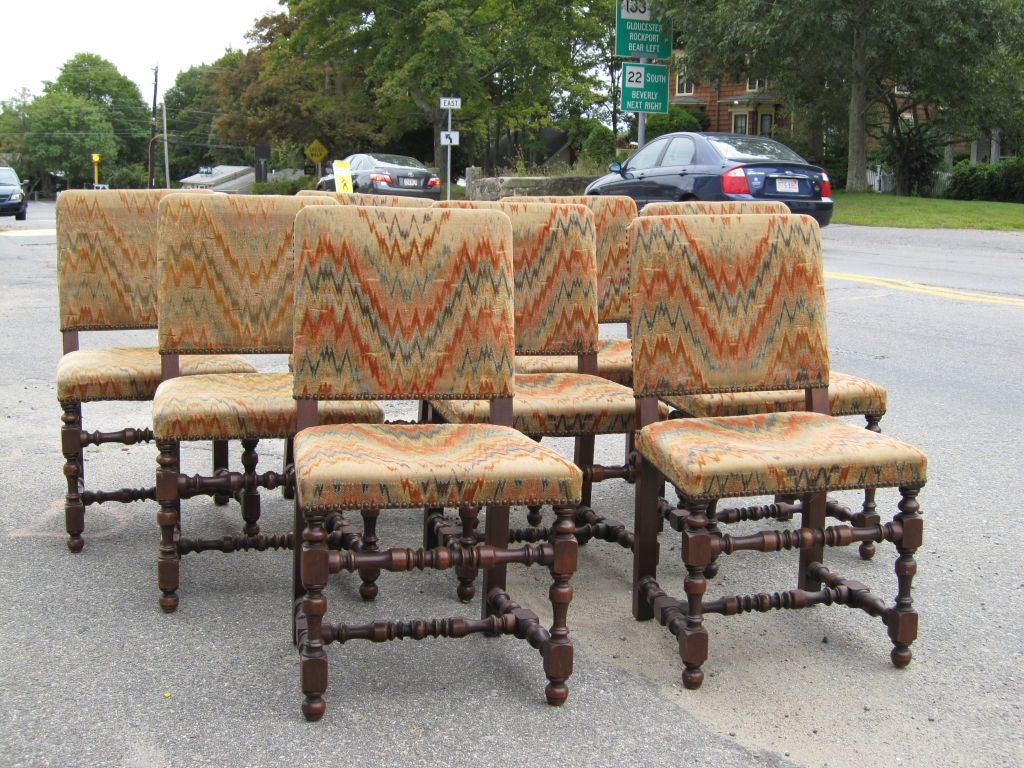 Set of Eight Baroque Style Walnut Dining Chairs