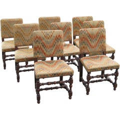 Set of Eight Baroque Style Walnut Dining Chairs
