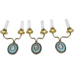 Set of Three Federal Style Enameled and Brass Wall Sconces