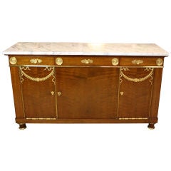 Antique French Empire Style Mahogany Buffet with White Marble Top