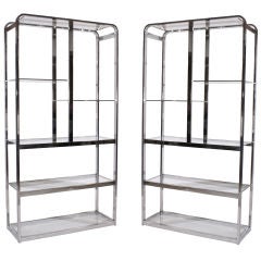 SALE!! Pair of Curved Top Chrome & Glass Etageres