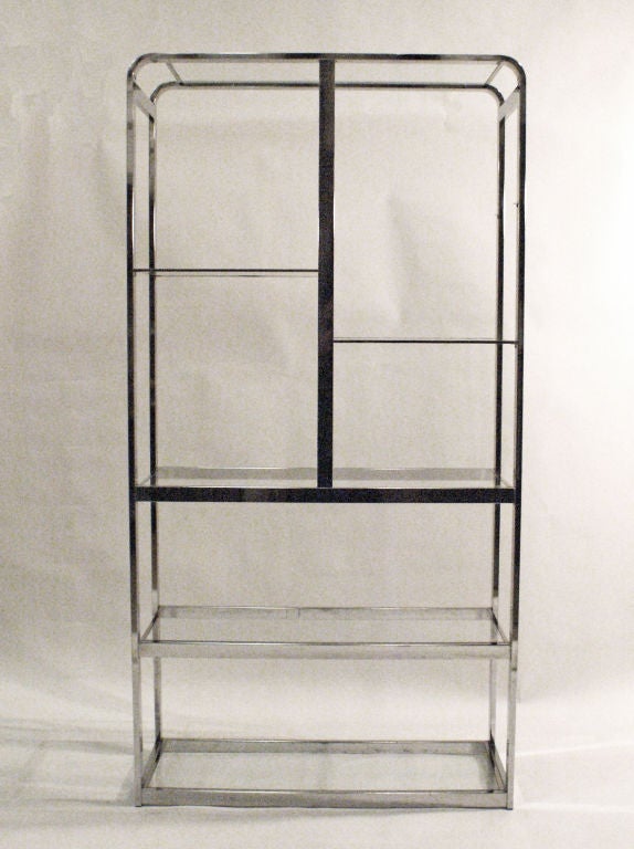 SALE!! Pair of Curved Top Chrome & Glass Etageres