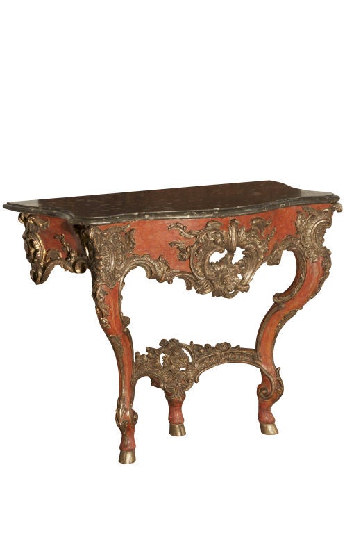 Italian Silvergilt Console with serpentine fossilized marble top
