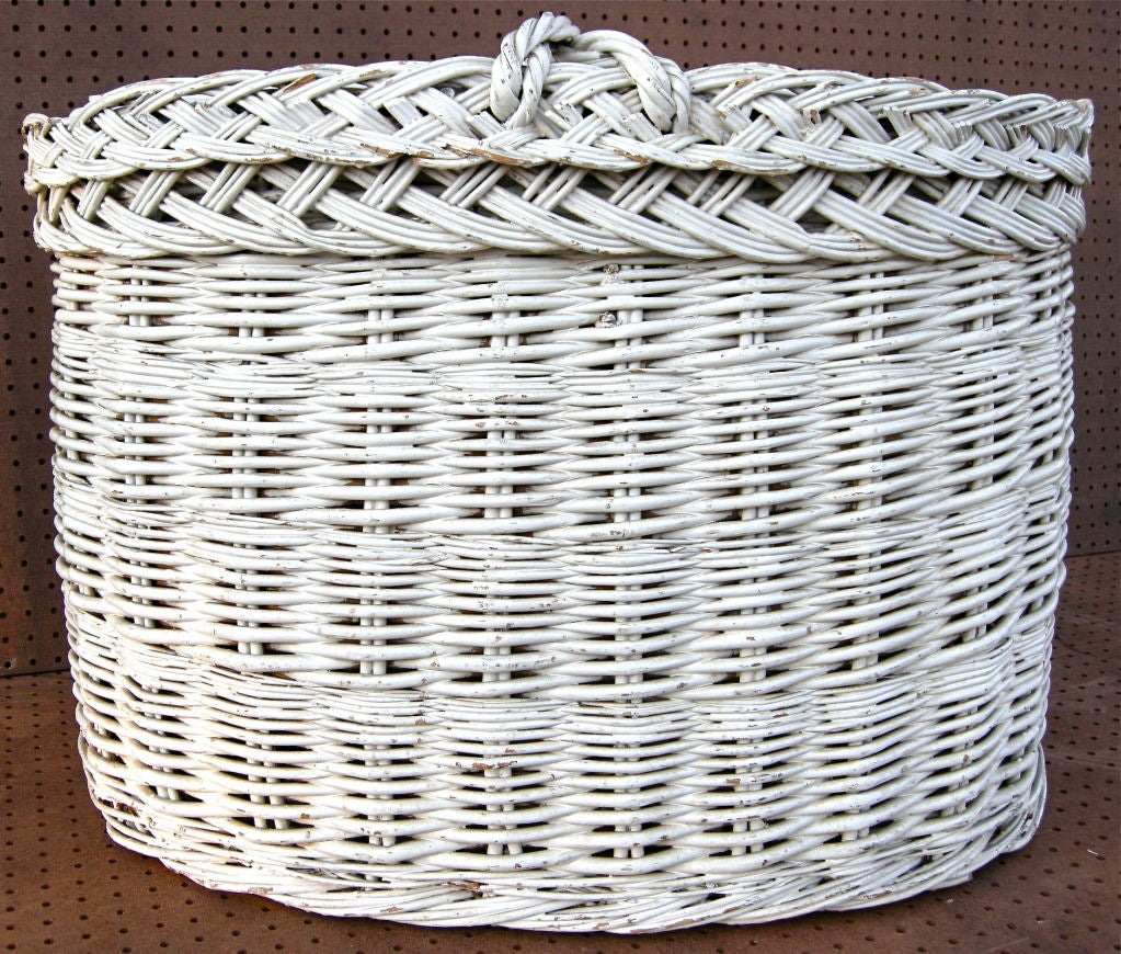 Folk Art Grand Wicker Basket For Sale