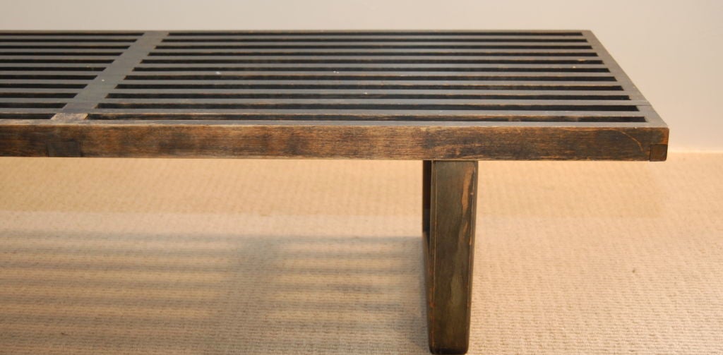 George Nelson for Herman Miller Slat or Platform Bench , designed circa 1946 only early examples had the rounded legs evident here . Ebonized finish .