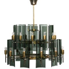 Curved glass and brass chandelier attributed to Fontana Arte