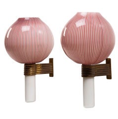 Pair of pink and white glass wallights by Venini