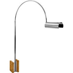 Large brushed metal and travertine floor lamp