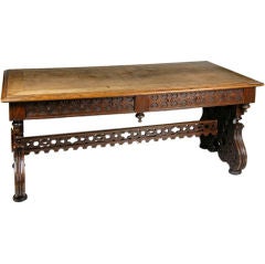 Antique Elizabethan Revival Oak Library Table