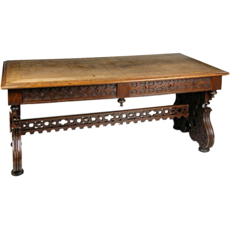Elizabethan Revival Oak Library Table For Sale