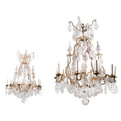 Matching Pair of French Bronze and Crystal Chandeliers