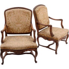 Pair of Louis XV Walnut Armchairs