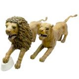Life-Size 18th Century Carved Lion and Lioness