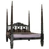 Antique Carved and Ebonised Four Poster Bed