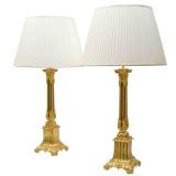 Pair of Gilt Bronze Carcel Lamps