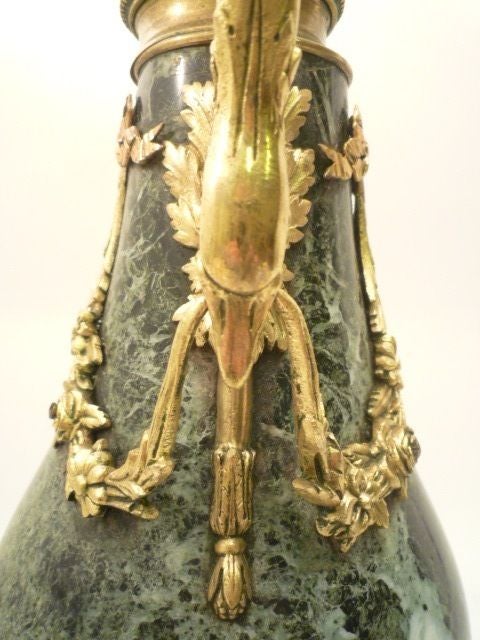Pair of Gilt Verde Antico Marble Cassolettes