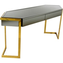 Pair of Smoked Glass and Brass Consoles, French, c1970 Pair of Smoked Glass and Brass Consoles, French, c1970