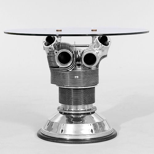 Coffee table made from a 1950s Boeing Radial Aeroplane Engine, c1950s with glass top.