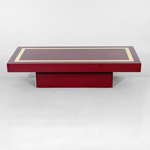 French Laminated Coffee Table with Brass Inlay, France, circa 1970s
