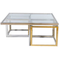 Chrome, Brass and Glass Coffee Table with Nesting Side Tables