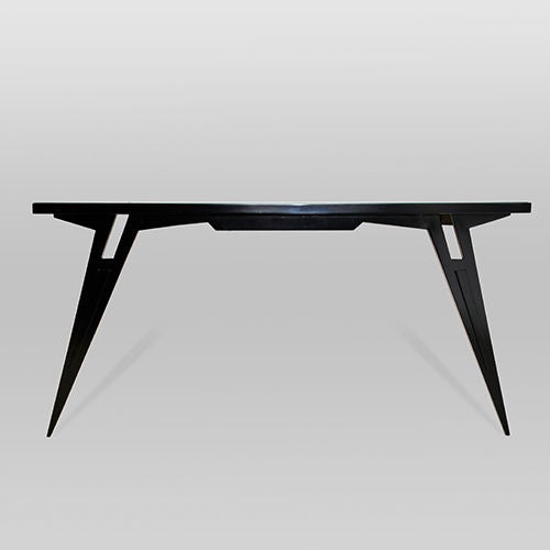 Pair of Black lacquered Beechwood Console Tables attributed to Ico Parisi with Glass Surface.

OK - We're in a quandary! Every trader we have asked has confirmed that thse are BY Ico Parisi. We have seen an EXACT pair at another dealer who