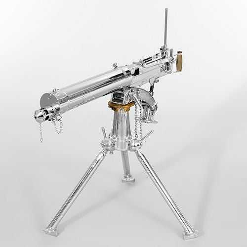 Nickel-Polished .303 Vickers Machine Gun on Tripod.

The gun (now decommissioned) has been restored and polished with nickel resulting in a striking and unusual display object.

The Vickers Gun, closely modelled on the Maxim Gun, was the British