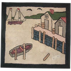 Harbor Scene Hooked Rug