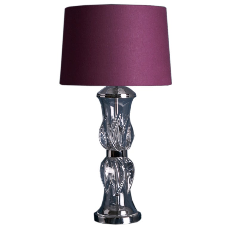 A Single 1960s Crystal Table Lamp with Nickel Plated Detail