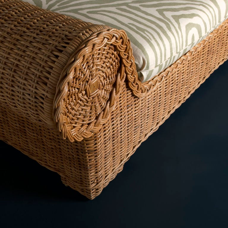 A 1960s Scrolled Arm Wicker Daybed with Upholstered Seat 1
